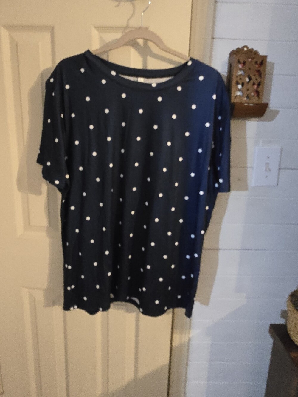 Women's Navy Blue Polka Dot Short Sleeve Top